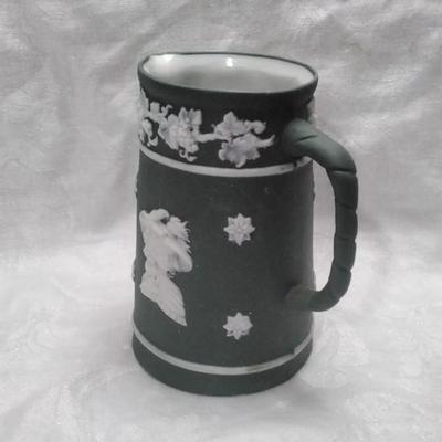 Schafer & Vater Green Jasperware 3-5/8" Pitcher / Jug, 18th C Portraits 1614 (c. 1910s)