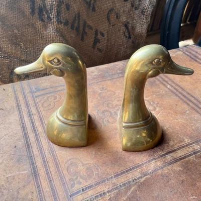 Vintage Brass Duck Bookends