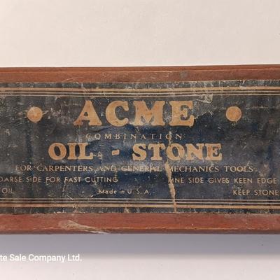 Vintage ACME Oil stone in wooden box Wet stone