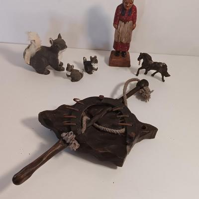 Vintage collectible figures - squirrel family, brass horse, Native woman and more