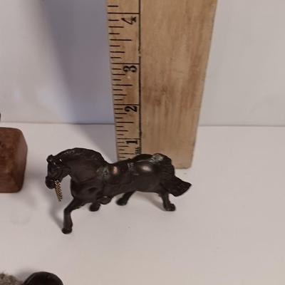 Vintage collectible figures - squirrel family, brass horse, Native woman and more