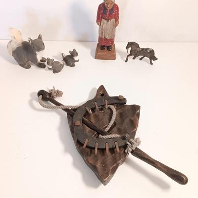 Vintage collectible figures - squirrel family, brass horse, Native woman and more