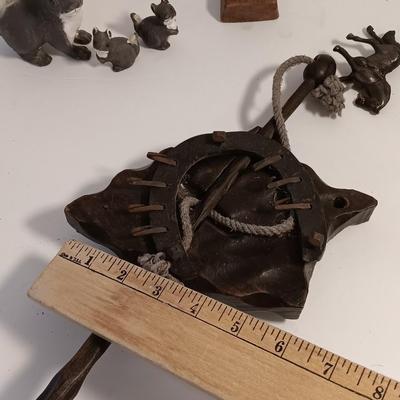 Vintage collectible figures - squirrel family, brass horse, Native woman and more