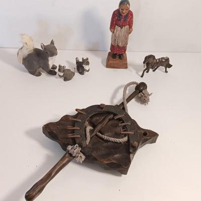 Vintage collectible figures - squirrel family, brass horse, Native woman and more