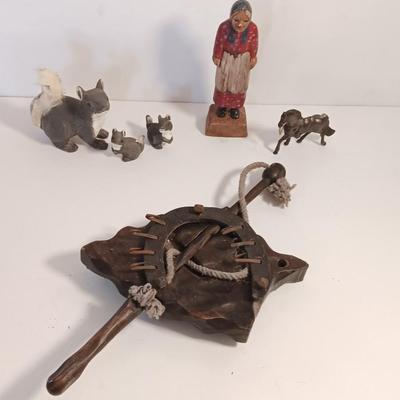 Vintage collectible figures - squirrel family, brass horse, Native woman and more