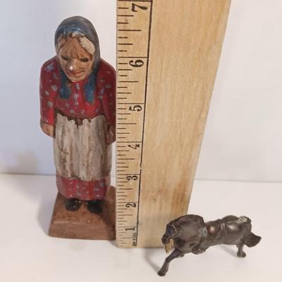 Vintage collectible figures - squirrel family, brass horse, Native woman and more