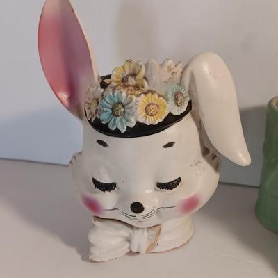 Vintage planters and vintage mouse salt & pepper shakers Norcrest Rabbitt