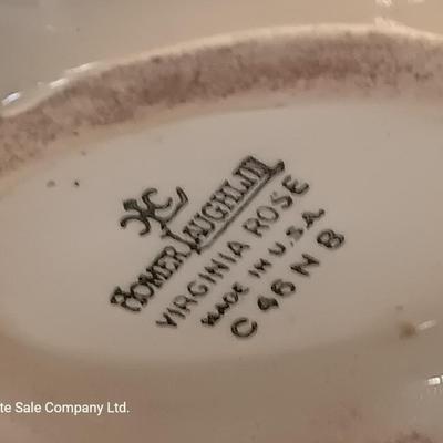 Vintage Homer Laughlin China dish made into planter and souvenir salt & pepper shakers.