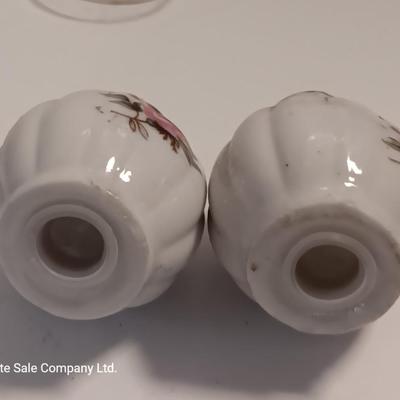 Vintage Homer Laughlin China dish made into planter and souvenir salt & pepper shakers.