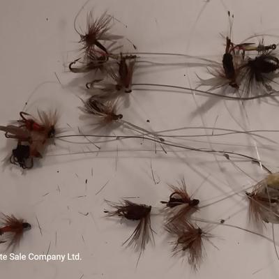 Vintage Fishing flies Fly fishing tackle with fly line cleaner tin