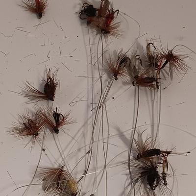 Vintage Fishing flies Fly fishing tackle with fly line cleaner tin