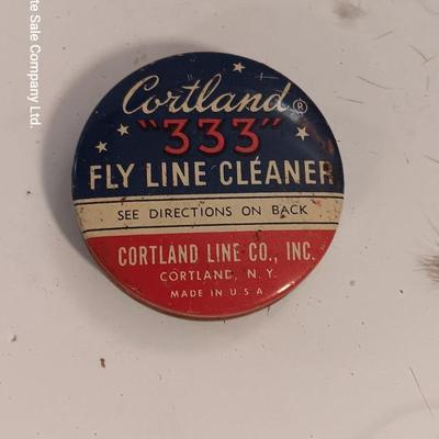Vintage Fishing flies Fly fishing tackle with fly line cleaner tin