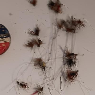 Vintage Fishing flies Fly fishing tackle with fly line cleaner tin