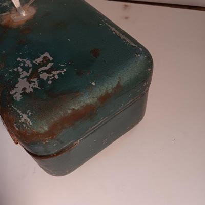 Vintage metal tacklebox with cork lined storage and some tackle.
