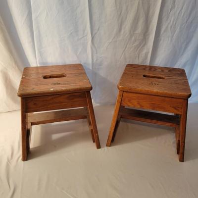 Pair of Oak Bell System Footstools (LR-DW)
