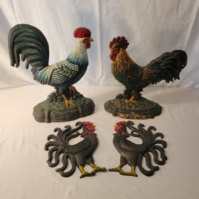 Cast Iron Rooster Door Stops and Wall Pieces (LR-DW)