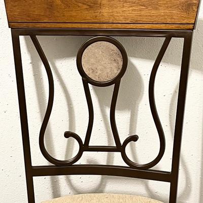 ASHLEY FURNITURE ~ Solid Wood With Inlaid Marble Style Top ~ Bronze Metal Base And Four (4) Matching Chairs ~ *Read Details