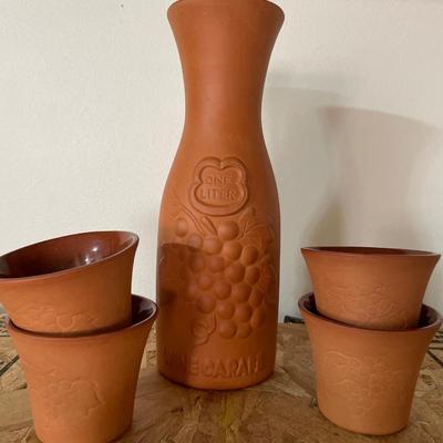 Clay carafe and cups