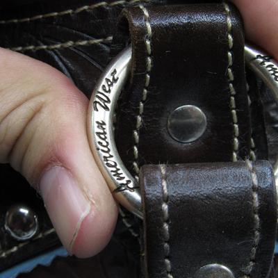 American West Genuine Leather Tooled Brown Fashionable Handbag Purse Satchel
