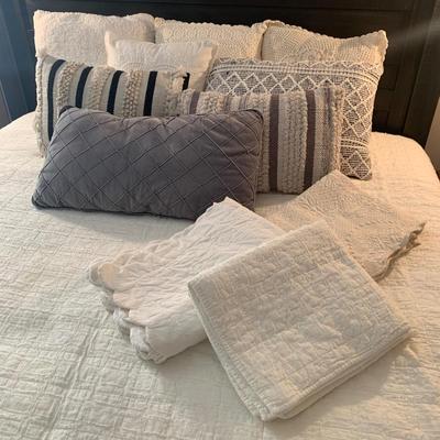 Neutral Toned Accent Pillows with Bedspread & More (B1-HS)