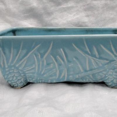 McCoy Rustic Line Blue 1945 Vintage Art Pottery Pine Cone Window Box Planter 506