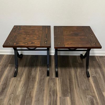 ASHLEY FURNITURE ~ Three (3) Piece Wooden And Black Metal Occasional Table Set