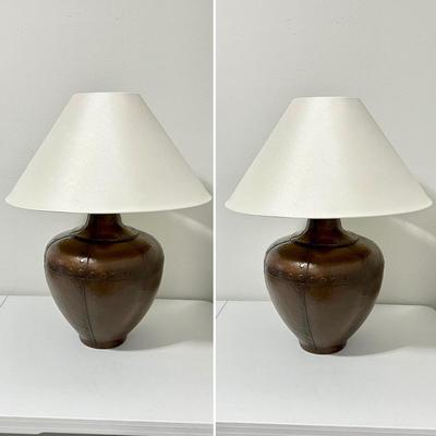 Pair (2) ~ Antiqued Copper Hammered Urn Table Lamps