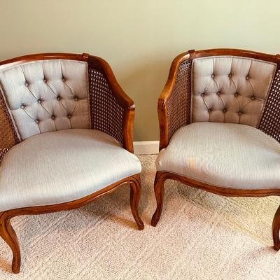 Pair Tufted Back French Style Arm Chairs