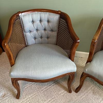 Pair Tufted Back French Style Arm Chairs