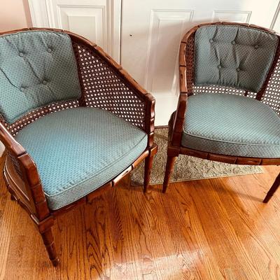 Pair French Regency Faux Bamboo Chairs