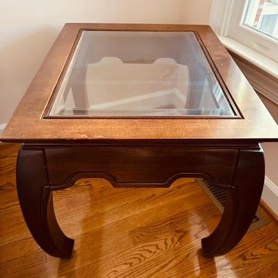 Vintage Ming Style Glass Top End Table