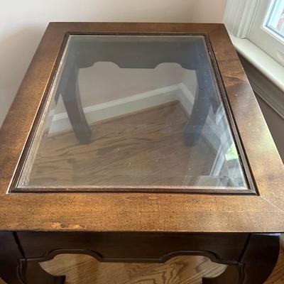 Vintage Ming Style Glass Top End Table