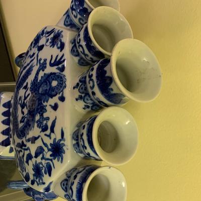 Qianlong Blue & White Porcelain Five Finger Tulip Vase Peoples Republic of China
