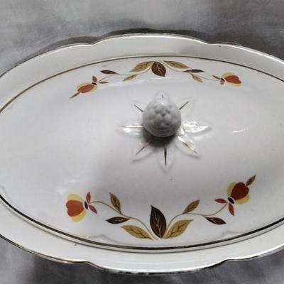 HALL CHINA - JEWEL TEA AUTUMN LEAF - COVERED VEGETABLE BOWL - 12"