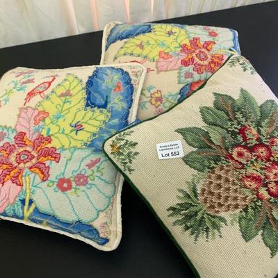 Needlepoint Throw Pillow Lot Tobacco Leaf