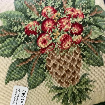 Needlepoint Throw Pillow Lot Tobacco Leaf