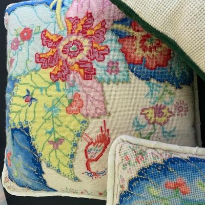 Needlepoint Throw Pillow Lot Tobacco Leaf