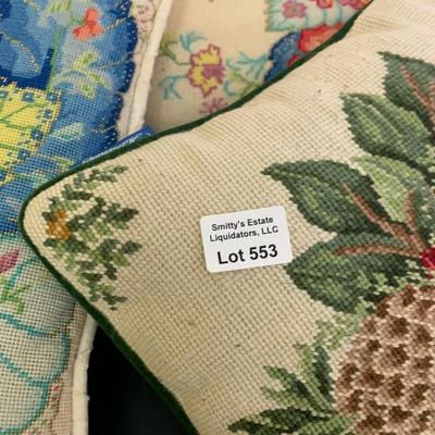 Needlepoint Throw Pillow Lot Tobacco Leaf