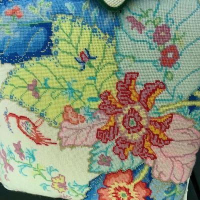 Needlepoint Throw Pillow Lot Tobacco Leaf