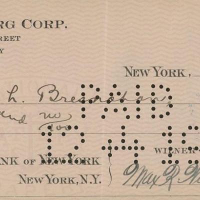 Max R. Wilner and Sigmund Romberg signed check