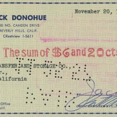 Jack Donohue signed check
