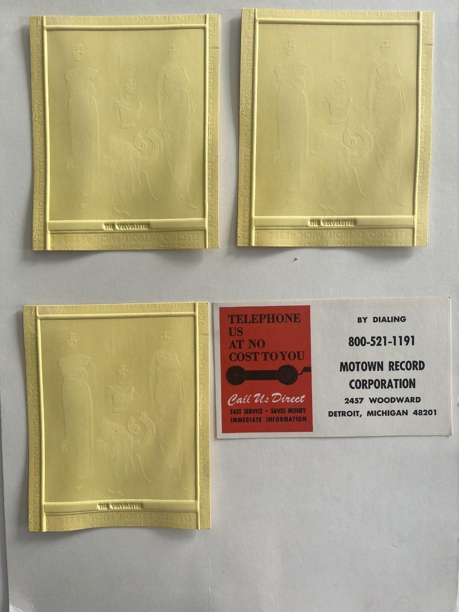 Motown and The Velvettes unsigned promo embossment cards and contact