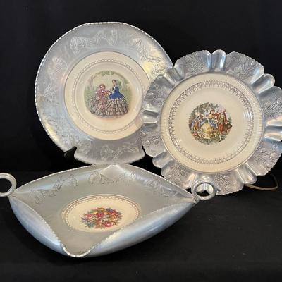 Wrought/Embossed Aluminum W/Limoges China Plate Inserts (B1-RG)