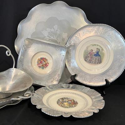 Wrought/Embossed Aluminum W/Limoges China Plate Inserts (B1-RG)