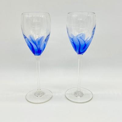 STEVEN MASLACH ~ Signed Blue Tulip Wine Glass
