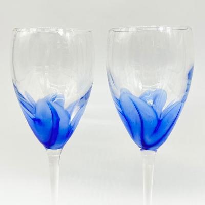STEVEN MASLACH ~ Signed Blue Tulip Wine Glass