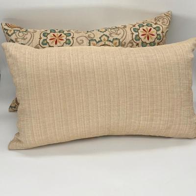 Set Of Two (2) ~ Boho Style Embroidered Decorative Oblong Pillows