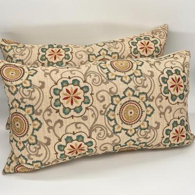 Set Of Two (2) ~ Boho Style Embroidered Decorative Oblong Pillows