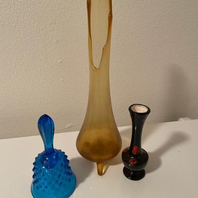 Unique vases and blue glass bell