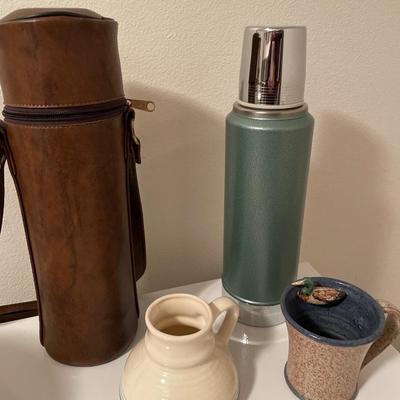 Pottery mugs and thermos
